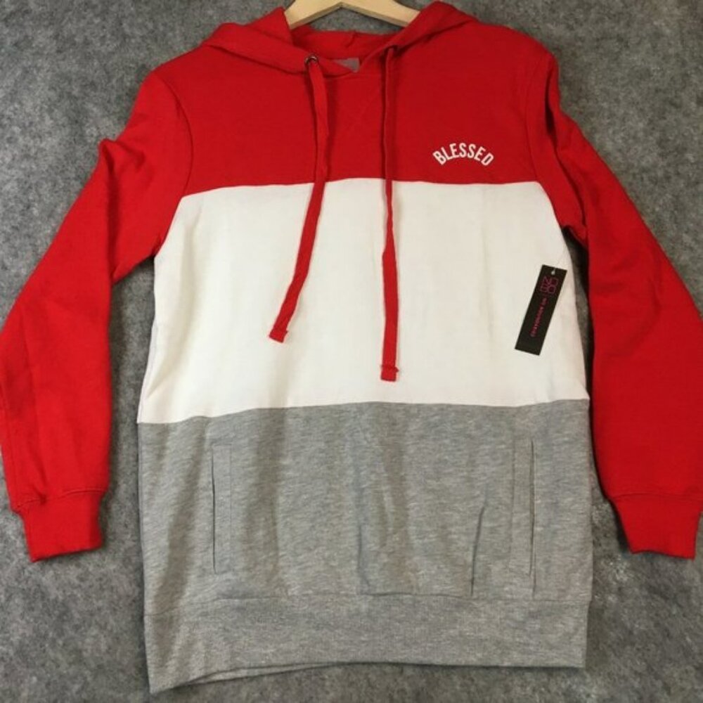 No Boundaries Hoodie XS 1 Juniors Womens Colorblock Red Gray Blessed Sweatshirt